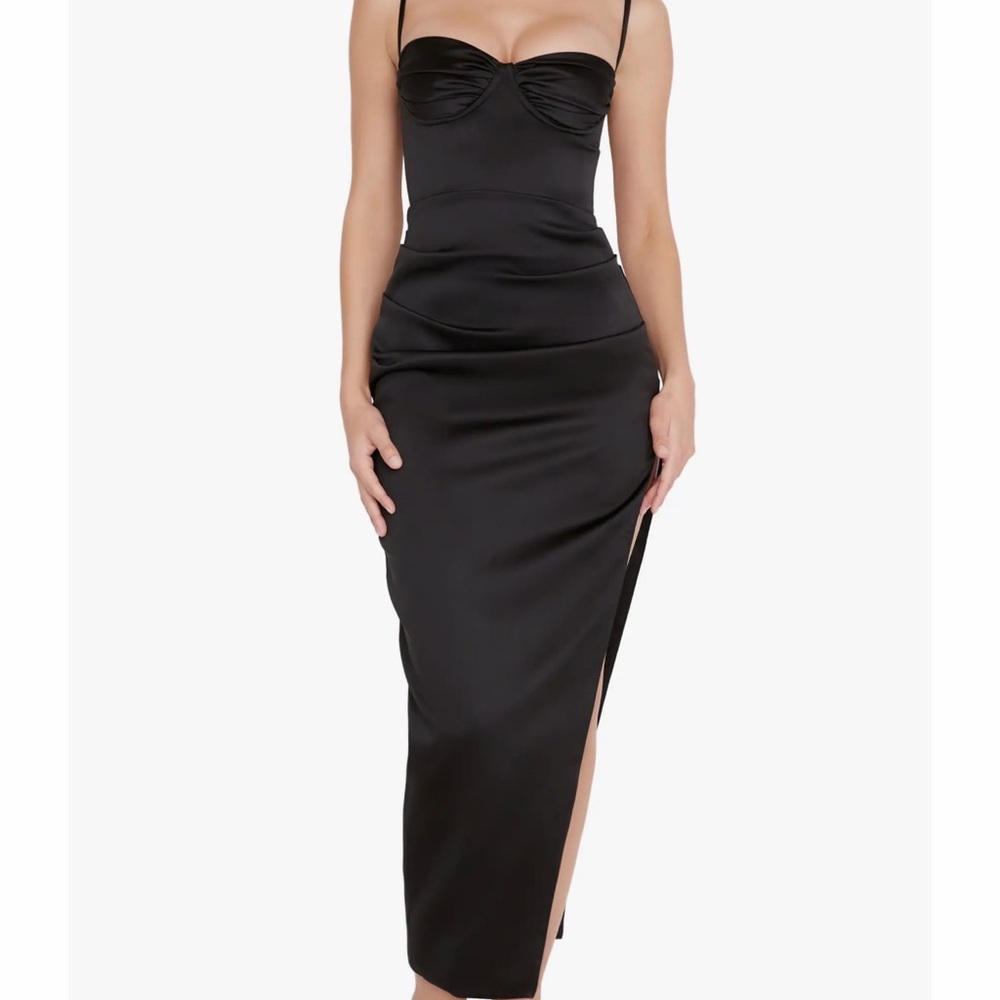 House of CB Elegant Black Satin Flora Dress